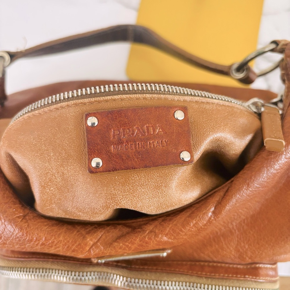 Prada Vintage Authentic Washed Buffalo Bauletto Hobo Bag Purse Naturale Tan COA - Picture 10 of 14